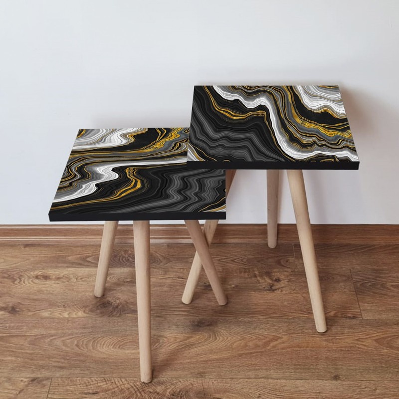 15620_0-800x800 Τραπέζια βοηθητικά Shape σαλονιού 2 τεμάχια άσπρο χρυσό μαύρο MDF ξύλινα πόδια 35x47cm ed15620 - Image 1