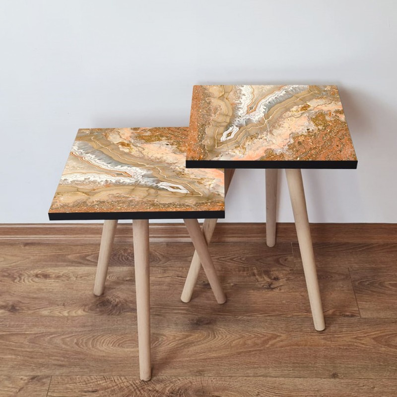 15622_0-800x800 Τραπέζια βοηθητικά Shape σαλονιού 2 τεμάχια salmon μπεζ άσπρο MDF ξύλινα πόδια 35x47cm ed15622 - Image 1