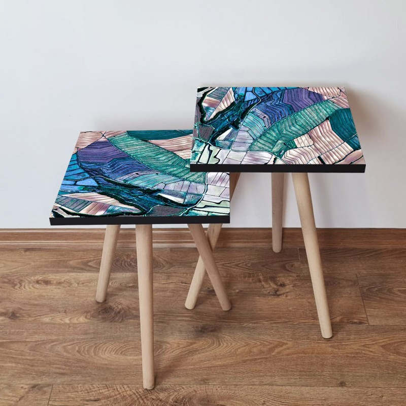 15626_0-800x800 Τραπέζια βοηθητικά Shape σαλονιού 2 τεμάχια multicolor MDF ξύλινα πόδια 35x47cm ed15626 - Image 1