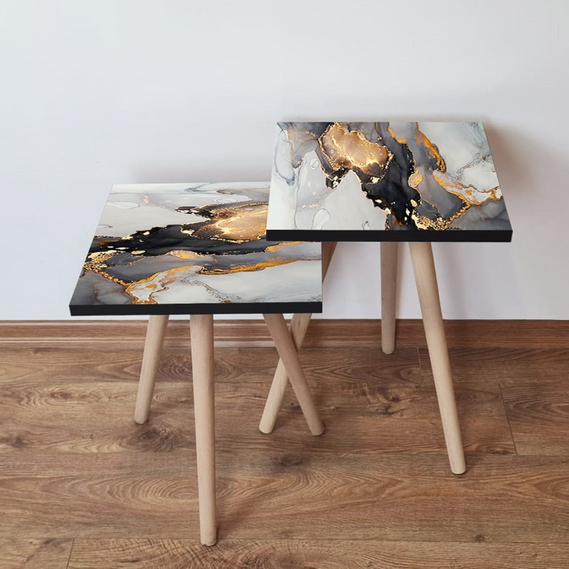 15629_0-800x800 Τραπέζια βοηθητικά Shape σαλονιού 2 τεμάχια άσπρο χρυσό μαύρο MDF ξύλινα πόδια 35x47cm ed15629 - Image 1