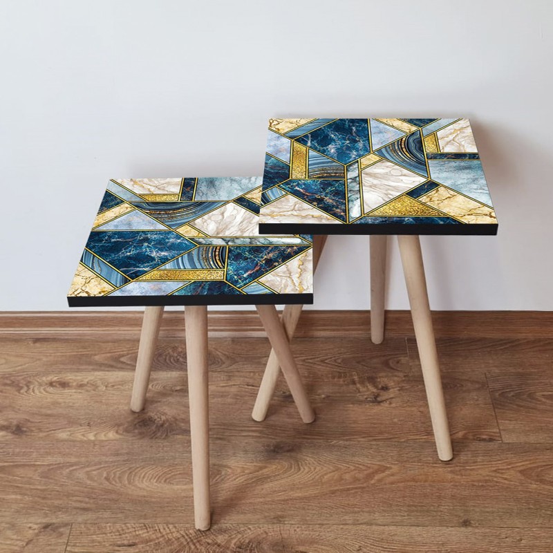 15630_0-800x800 Τραπέζια βοηθητικά Shape σαλονιού 2 τεμάχια navy blue χρυσό μπεζ MDF ξύλινα πόδια 35x47cm ed15630 - Image 1