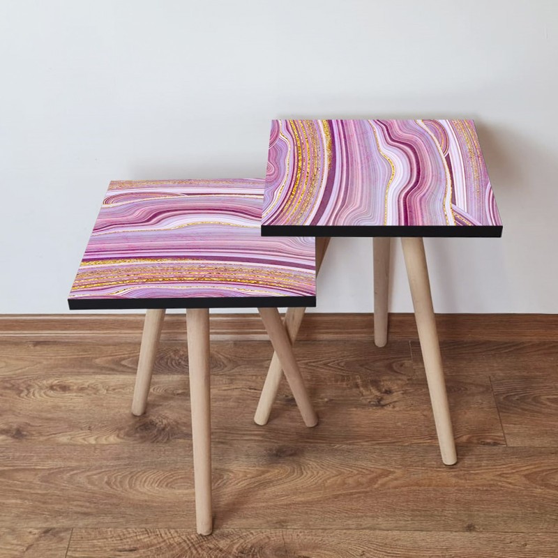 15634_0-800x800 Τραπέζια βοηθητικά Shape σαλονιού 2 τεμάχια ροζ χρυσό άσπρο MDF ξύλινα πόδια 35x47cm ed15634 - Image 1