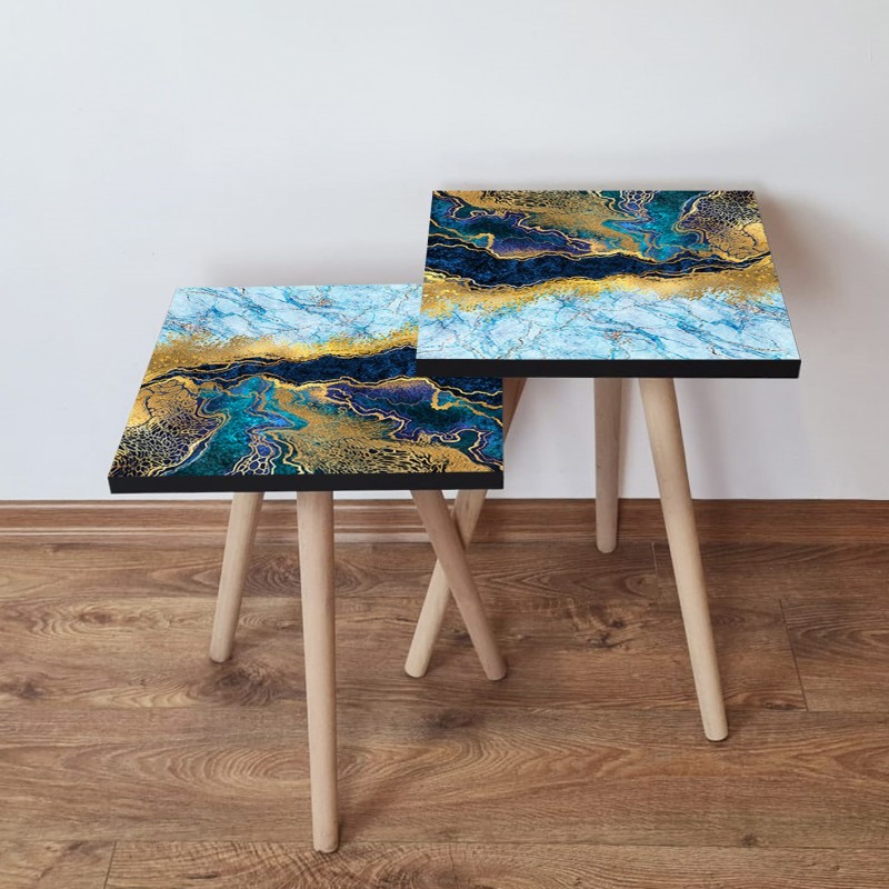 15637_0-800x800 Τραπέζια βοηθητικά Shape σαλονιού 2 τεμάχια navy blue χρυσό άσπρο MDF ξύλινα πόδια 35x47cm ed15637 - Image 1