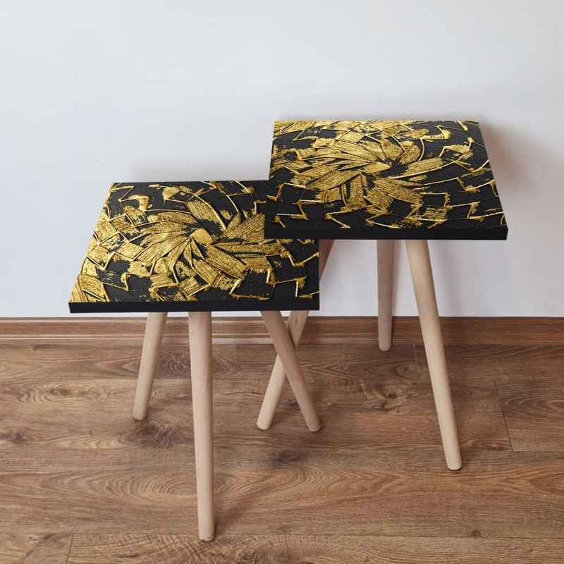 15640_0-800x800 Τραπέζια βοηθητικά Shape σαλονιού 2 τεμάχια μαύρο χρυσό MDF ξύλινα πόδια 35x47cm ed15640 - Image 1