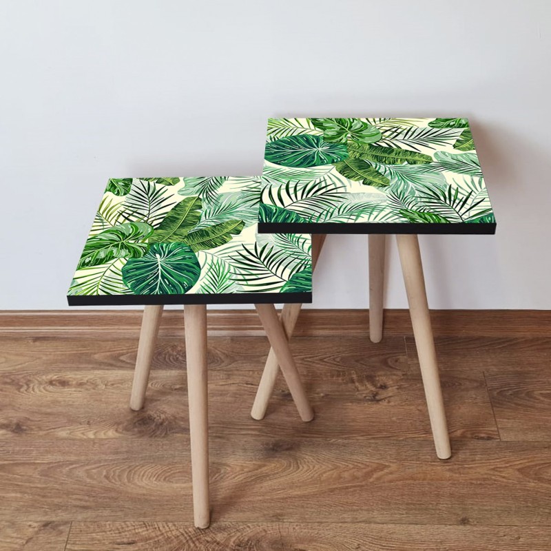 15645_0-800x800 Τραπέζια βοηθητικά Shape σαλονιού 2 τεμάχια πράσινο κρεμ MDF ξύλινα πόδια 35x47cm ed15645 - Image 1