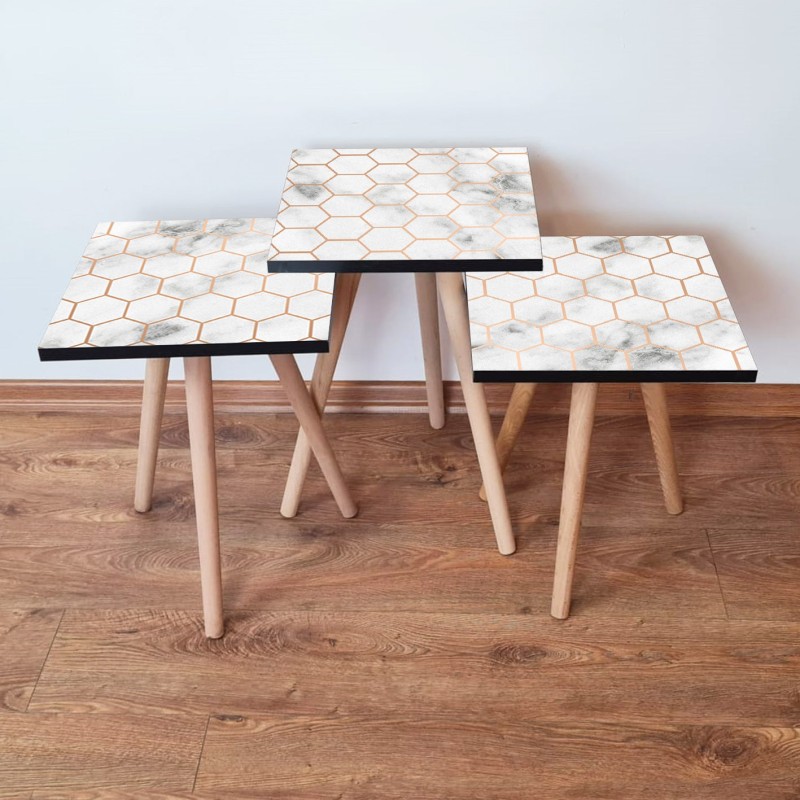 15647_0-800x800 Τραπέζια βοηθητικά Shape σαλονιού 3 τεμάχια άσπρο μπεζ MDF ξύλινα πόδια 35x52cm ed15647 - Image 1