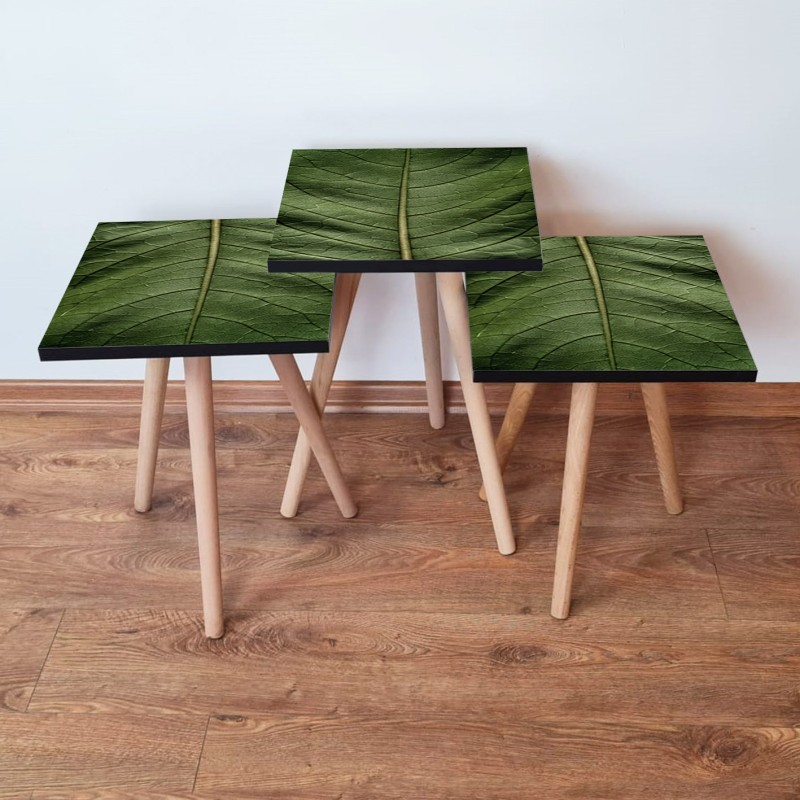 15652_0-800x800 Τραπέζια βοηθητικά Shape σαλονιού 3 τεμάχια πράσινο MDF ξύλινα πόδια 35x52cm ed15652 - Image 1