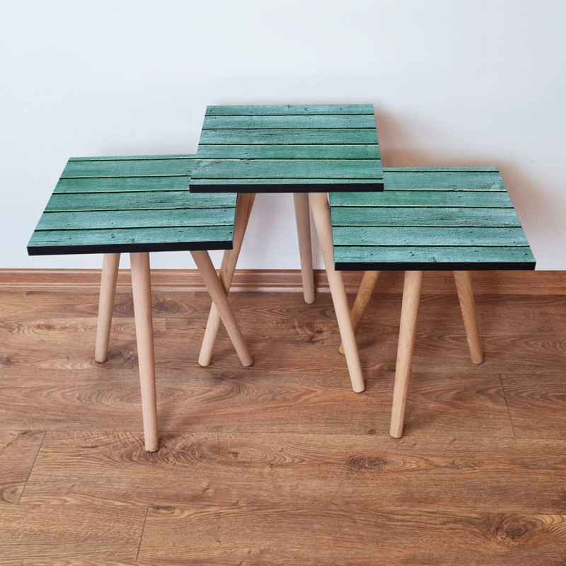 15666_0-800x800 Τραπέζια βοηθητικά Shape σαλονιού 3 τεμάχια μπλε MDF ξύλινα πόδια 35x52cm ed15666 - Image 1