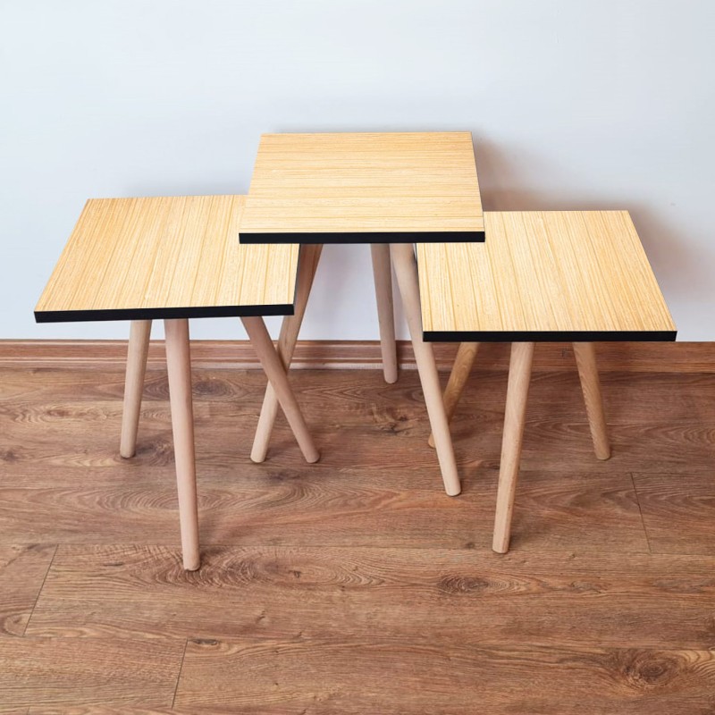 15668_0-800x800 Τραπέζια βοηθητικά Shape σαλονιού 3 τεμάχια μπεζ MDF ξύλινα πόδια 35x52cm ed15668 - Image 1