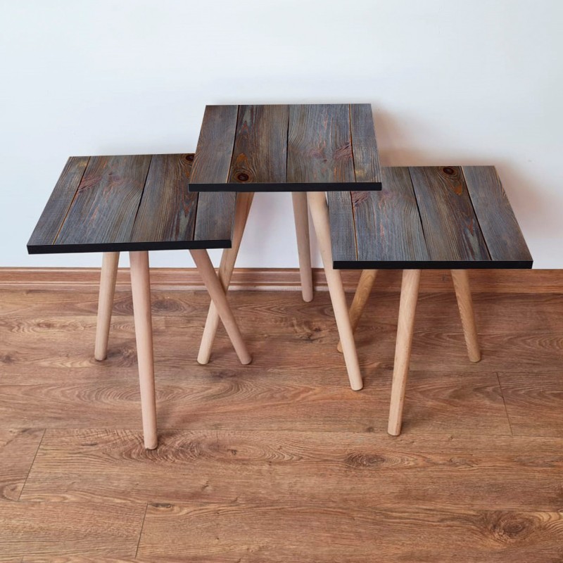 15671_0-800x800 Τραπέζια βοηθητικά Shape σαλονιού 3 τεμάχια γκρι καφέ MDF ξύλινα πόδια 35x52cm ed15671 - Image 1