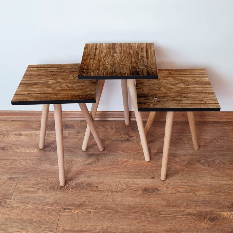 15674_0-800x800 Τραπέζια βοηθητικά Shape σαλονιού 3 τεμάχια καφέ MDF ξύλινα πόδια 35x52cm ed15674 - Image 1