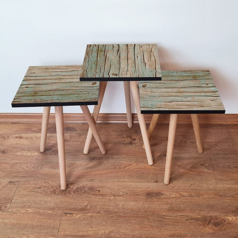 15676_0-800x800 Τραπέζια βοηθητικά Shape σαλονιού 3 τεμάχια πράσινο καφέ MDF ξύλινα πόδια 35x52cm ed15676 - Image 1