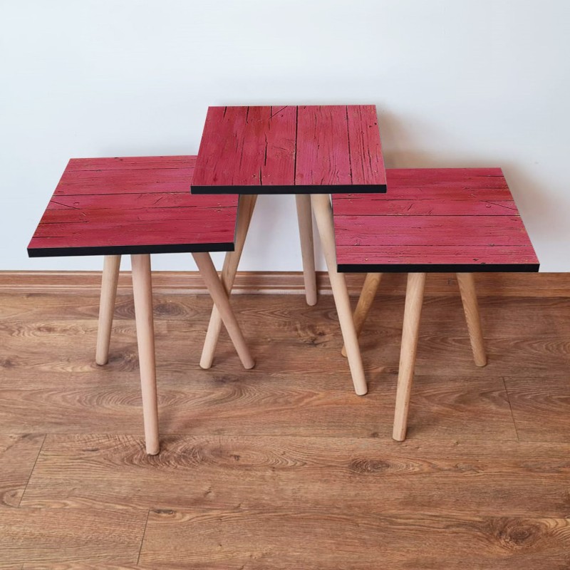 15679_0-800x800 Τραπέζια βοηθητικά Shape σαλονιού 3 τεμάχια κόκκινο MDF ξύλινα πόδια 35x52cm ed15679 - Image 1