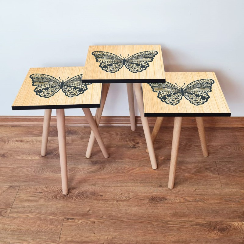 15681_0-800x800 Τραπέζια βοηθητικά Shape σαλονιού 3 τεμάχια μπεζ ανθρακί MDF ξύλινα πόδια 35x52cm ed15681 - Image 1