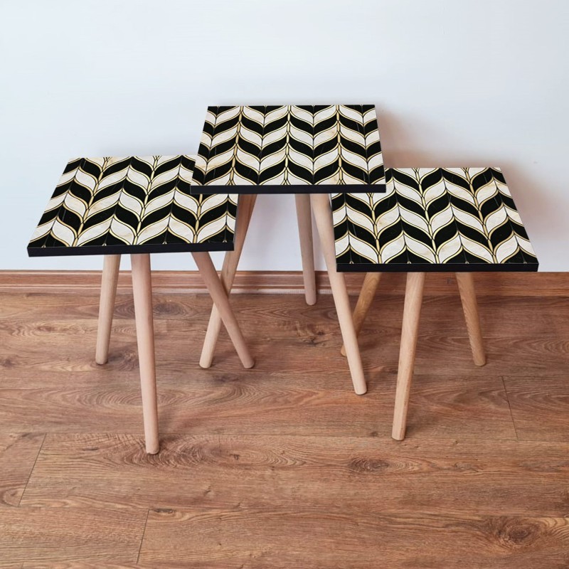 15682_0-800x800 Τραπέζια βοηθητικά Shape σαλονιού 3 τεμάχια άσπρο μαύρο χρυσό MDF ξύλινα πόδια 35x52cm ed15682 - Image 1