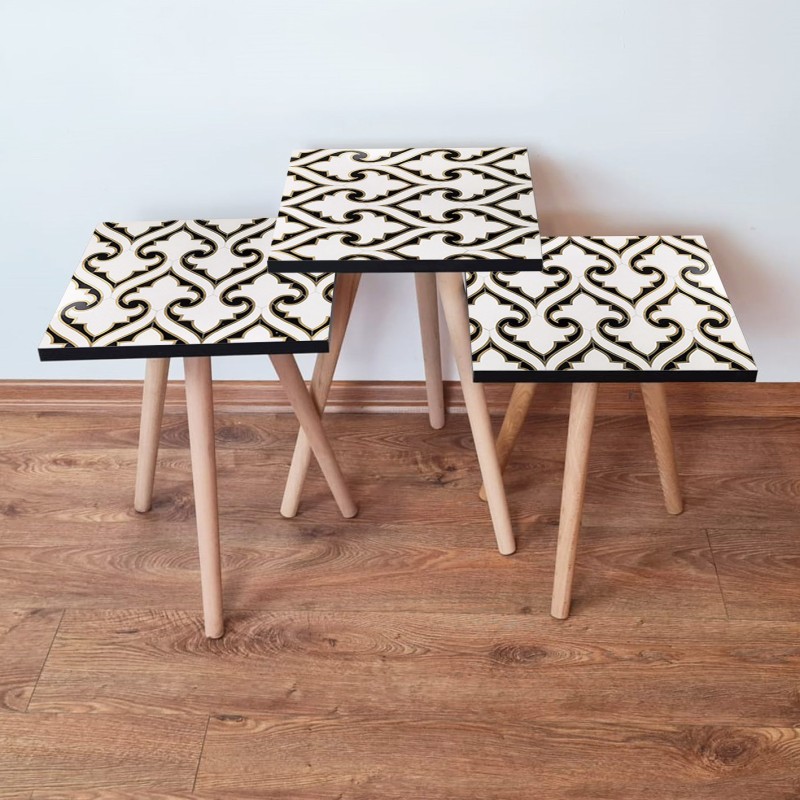 15683_0-800x800 Τραπέζια βοηθητικά Shape σαλονιού 3 τεμάχια άσπρο μαύρο χρυσό MDF ξύλινα πόδια 35x52cm ed15683 - Image 1