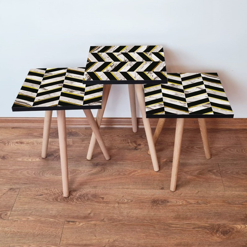 15684_0-800x800 Τραπέζια βοηθητικά Shape σαλονιού 3 τεμάχια άσπρο μαύρο χρυσό MDF ξύλινα πόδια 35x52cm ed15684 - Image 1