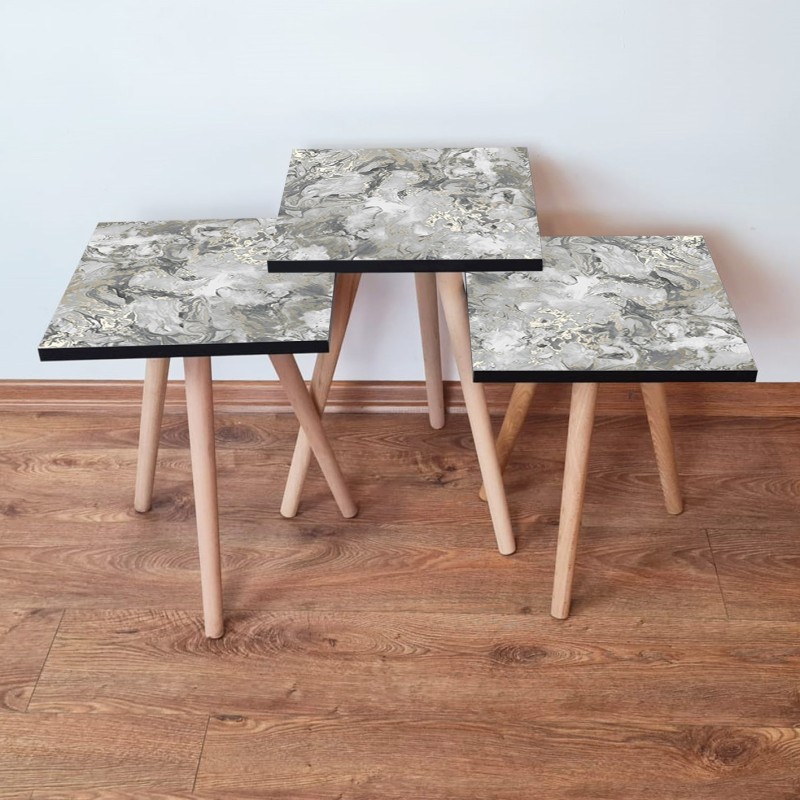 15685_0-800x800 Τραπέζια βοηθητικά Shape σαλονιού 3 τεμάχια γκρι άσπρο μπεζ MDF ξύλινα πόδια 35x52cm ed15685 - Image 1