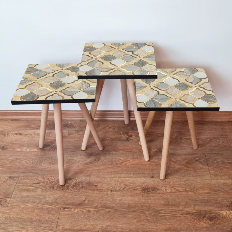 15688_0-800x800 Τραπέζια βοηθητικά Shape σαλονιού 3 τεμάχια μπεζ γκρι άσπρο MDF ξύλινα πόδια 35x52cm ed15688 - Image 1