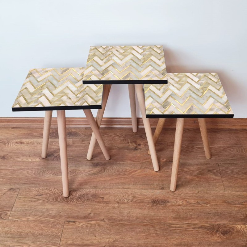 15690_0-800x800 Τραπέζια βοηθητικά Shape σαλονιού 3 τεμάχια μπεζ χρυσό MDF ξύλινα πόδια 35x52cm ed15690 - Image 1