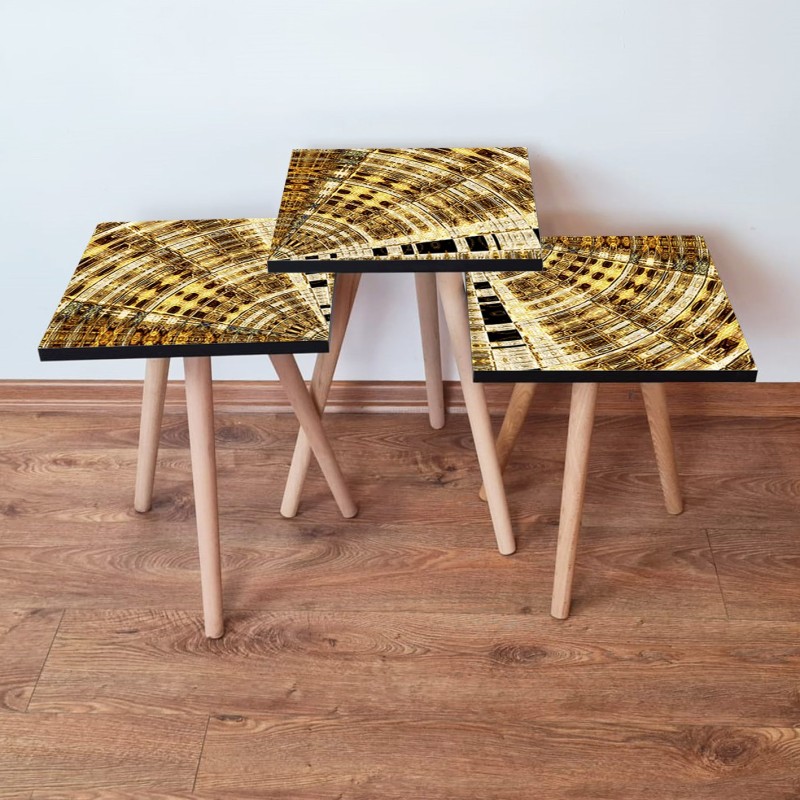 15695_0-800x800 Τραπέζια βοηθητικά Shape σαλονιού 3 τεμάχια χρυσό καφέ MDF ξύλινα πόδια 35x52cm ed15695 - Image 1