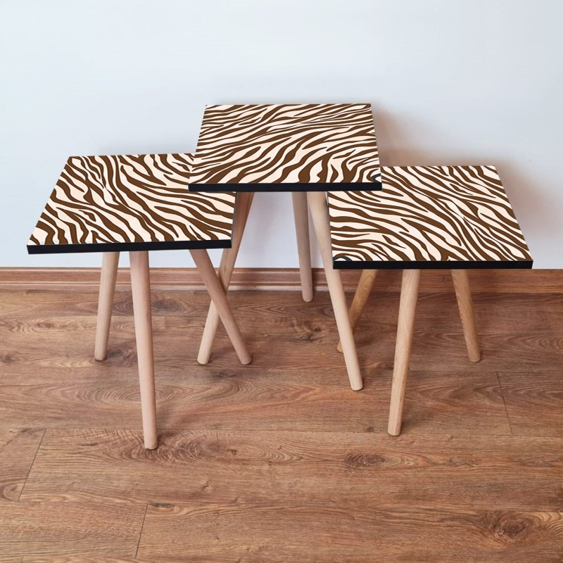 15702_0-800x800 Τραπέζια βοηθητικά Shape σαλονιού 3 τεμάχια καφέ άσπρο MDF ξύλινα πόδια 35x52cm ed15702 - Image 1