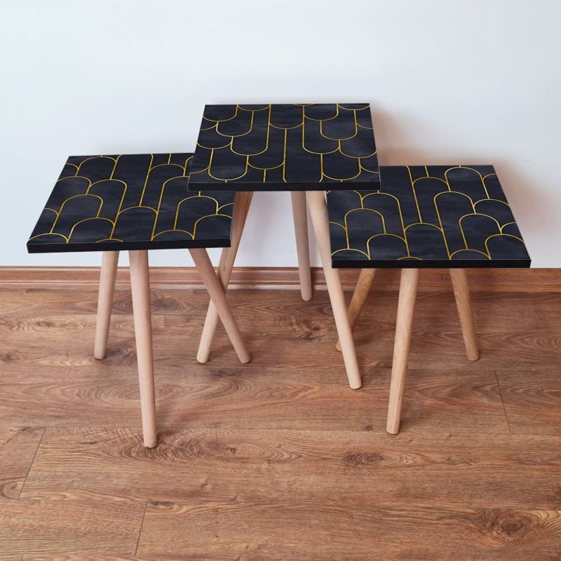 15707_0-800x800 Τραπέζια βοηθητικά Shape σαλονιού 3 τεμάχια μαύρο χρυσό MDF ξύλινα πόδια 35x52cm ed15707 - Image 1