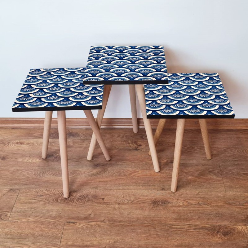 15709_0-800x800 Τραπέζια βοηθητικά Shape σαλονιού 3 τεμάχια Navy Blue άσπρο MDF ξύλινα πόδια 35x52cm ed15709 - Image 1