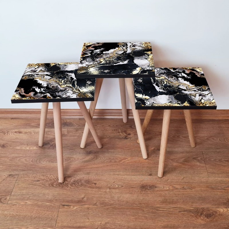 15711_0-800x800 Τραπέζια βοηθητικά Shape σαλονιού 3 τεμάχια μαύρο άσπρο χρυσό MDF ξύλινα πόδια 35x52cm ed15711 - Image 1