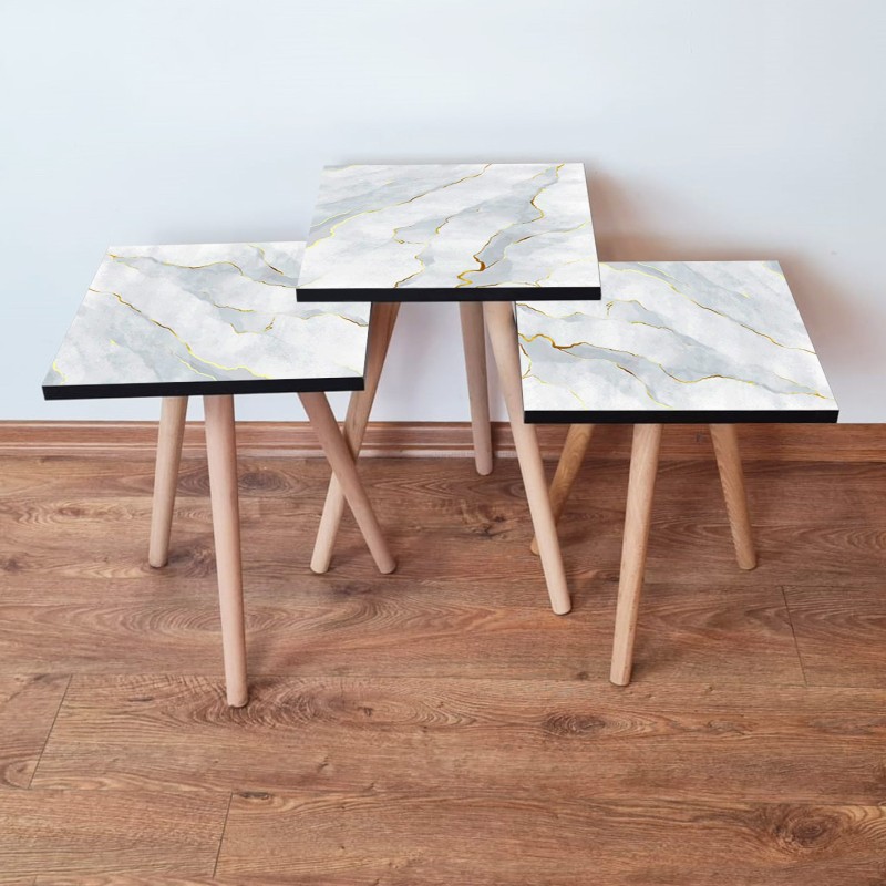 15714_0-800x800 Τραπέζια βοηθητικά Shape σαλονιού 3 τεμάχια άσπρο γκρι χρυσό MDF ξύλινα πόδια 35x52cm ed15714 - Image 1