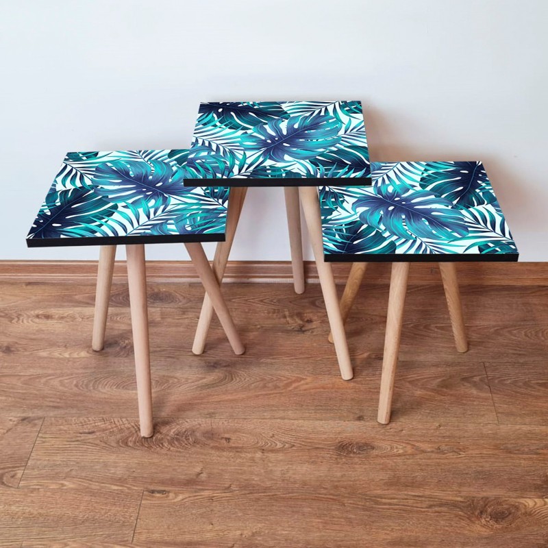 15717_0-800x800 Τραπέζια βοηθητικά Shape σαλονιού 3 τεμάχια Navy Blue άσπρο MDF ξύλινα πόδια 35x52cm ed15717 - Image 1