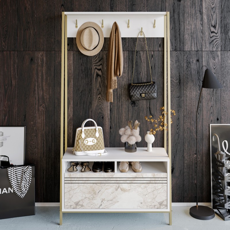 1571_0-800x800 Έπιπλο εισόδου Devin άσπρο μελαμίνη μεταλλικά πόδια 94x35 3x180εκ ed1571 - Image 1