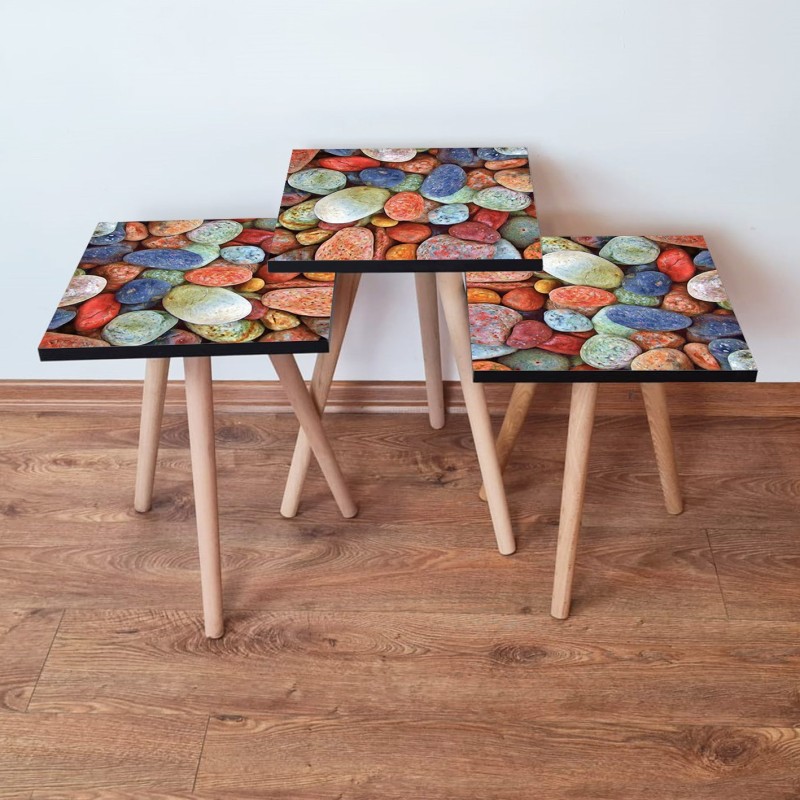 15722_0-800x800 Τραπέζια βοηθητικά Shape σαλονιού 3 τεμάχια multicolor MDF ξύλινα πόδια 35x52cm ed15722 - Image 1