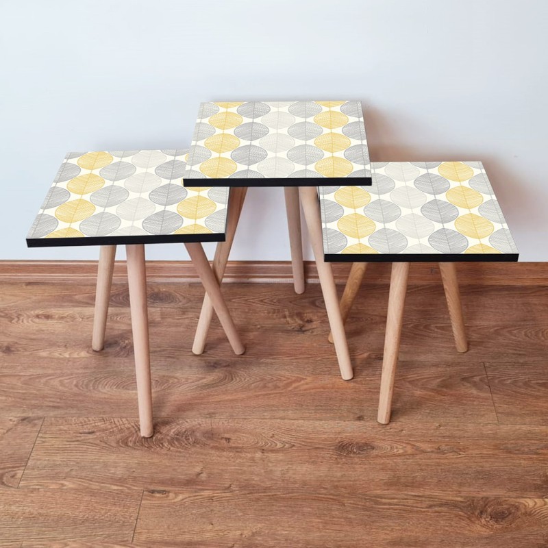 15730_0-800x800 Τραπέζια βοηθητικά Shape σαλονιού 3 τεμάχια γκρι άσπρο κίτρινο MDF ξύλινα πόδια 35x52cm ed15730 - Image 1