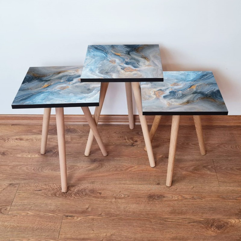 15731_0-800x800 Τραπέζια βοηθητικά Shape σαλονιού 3 τεμάχια μπλε γκρι πορτοκαλί άσπρο MDF ξύλινα πόδια 35x52cm ed15731 - Image 1