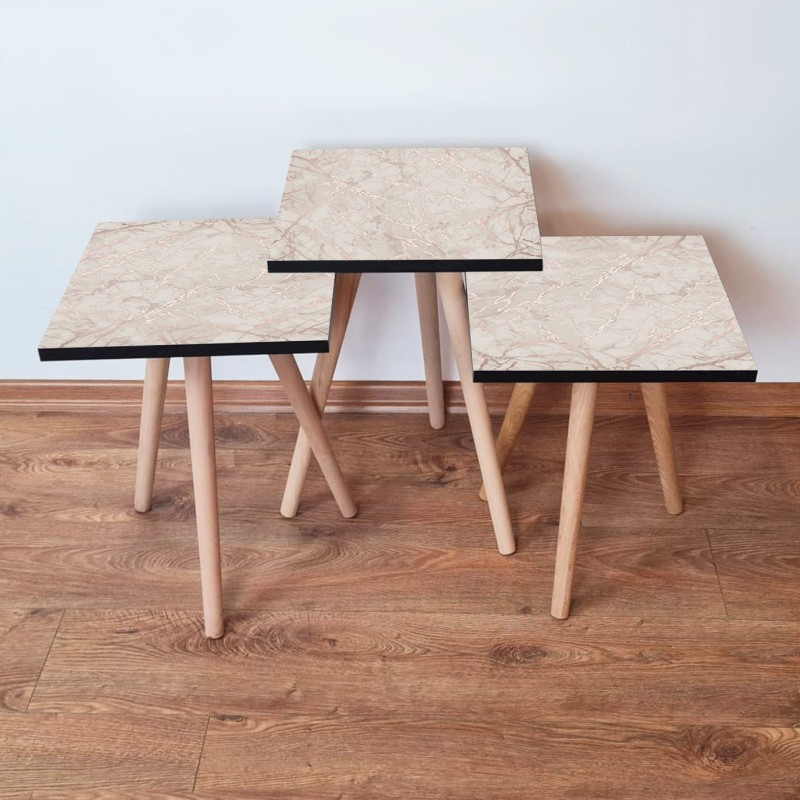 15734_0-800x800 Τραπέζια βοηθητικά Shape σαλονιού 3 τεμάχια μπεζ MDF ξύλινα πόδια 35x52cm ed15734 - Image 1