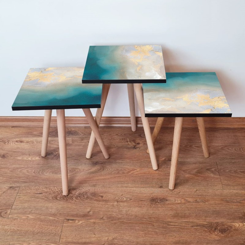 15736_0-800x800 Τραπέζια βοηθητικά Shape σαλονιού 3 τεμάχια μπλε γκρι κρεμ MDF ξύλινα πόδια 35x52cm ed15736 - Image 1