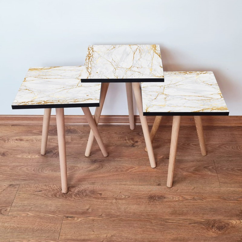 15737_0-800x800 Τραπέζια βοηθητικά Shape σαλονιού 3 τεμάχια άσπρο χρυσό MDF ξύλινα πόδια 35x52cm ed15737 - Image 1