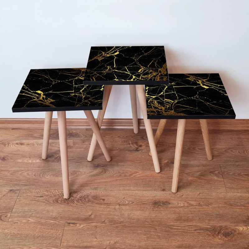 15738_0-800x800 Τραπέζια βοηθητικά Shape σαλονιού 3 τεμάχια μα΄΄υρο χρυσό MDF ξύλινα πόδια 35x52cm ed15738 - Image 1