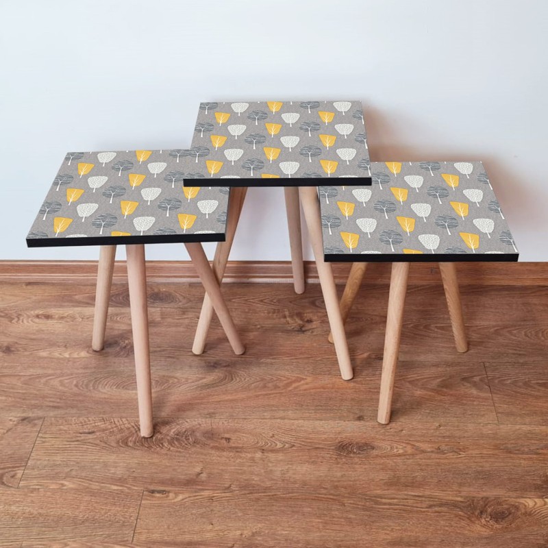 15739_0-800x800 Τραπέζια βοηθητικά Shape σαλονιού 3 τεμάχια γκρι άσπρο κίτρινο MDF ξύλινα πόδια 35x52cm ed15739 - Image 1