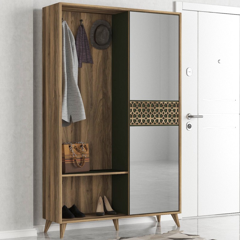 1573_0-800x800 Έπιπλο εισόδου Marvin καρυδί σκούρο πράσινο μελαμίνη 120x35x192εκ ed1573 - Image 1