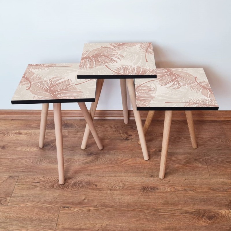 15741_0-800x800 Τραπέζια βοηθητικά Shape σαλονιού 3 τεμάχια μπεζ κρεμ MDF ξύλινα πόδια 35x52cm ed15741 - Image 1