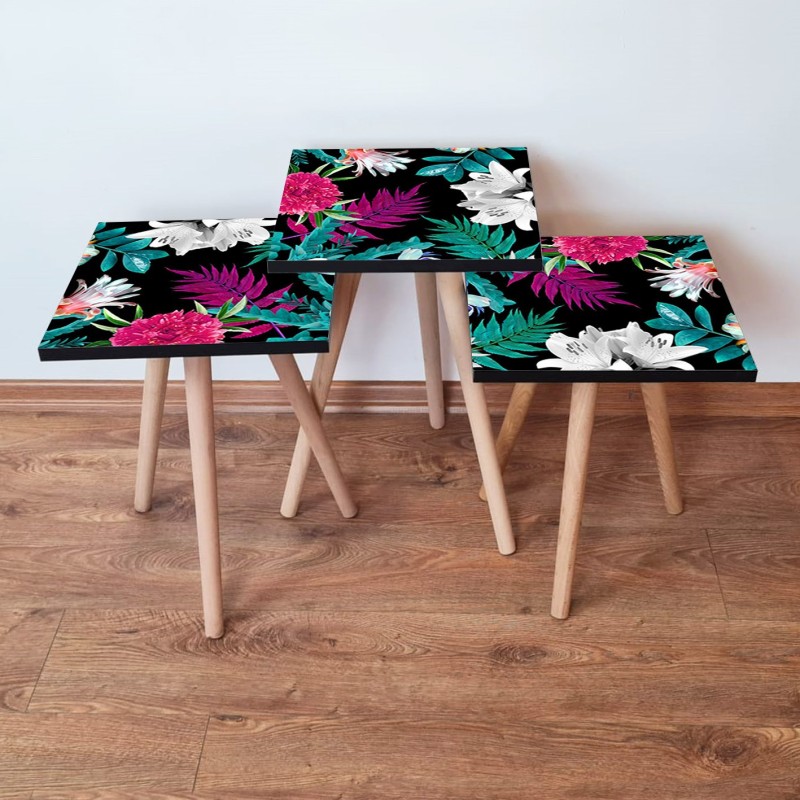 15744_0-800x800 Τραπέζια βοηθητικά Shape σαλονιού 3 τεμάχια multicolor MDF ξύλινα πόδια 35x52cm ed15744 - Image 1