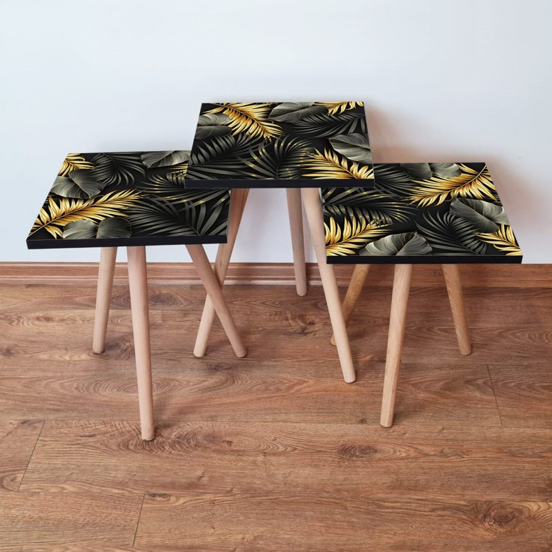 15748_0-800x800 Τραπέζια βοηθητικά Shape σαλονιού 3 τεμάχια μαύρο χρυσό MDF ξύλινα πόδια 35x52cm ed15748 - Image 1