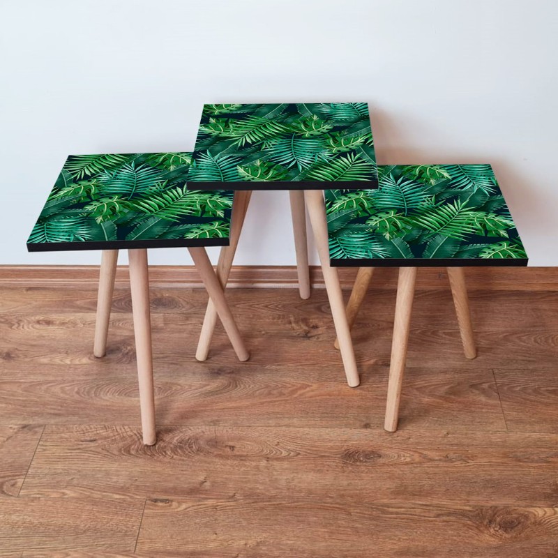 15757_0-800x800 Τραπέζια βοηθητικά Shape σαλονιού 3 τεμάχια πράσινο MDF ξύλινα πόδια 35x52cm ed15757 - Image 1