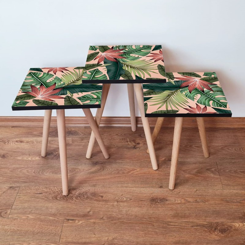 15758_0-800x800 Τραπέζια βοηθητικά Shape σαλονιού 3 τεμάχια Salmon πράσινο κόκκινο MDF ξύλινα πόδια 35x52cm ed15758 - Image 1