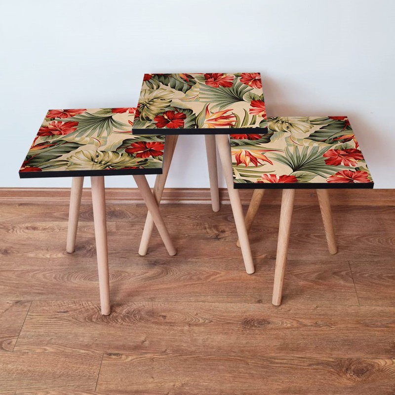 15760_0-800x800 Τραπέζια βοηθητικά Shape σαλονιού 3 τεμάχια μπεζ κόκκινο πράσινο MDF ξύλινα πόδια 35x52cm ed15760 - Image 1