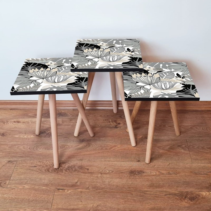 15769_0-800x800 Τραπέζια βοηθητικά Shape σαλονιού 3 τεμάχια άσπρο μαύρο μπεζ MDF ξύλινα πόδια 35x52cm ed15769 - Image 1