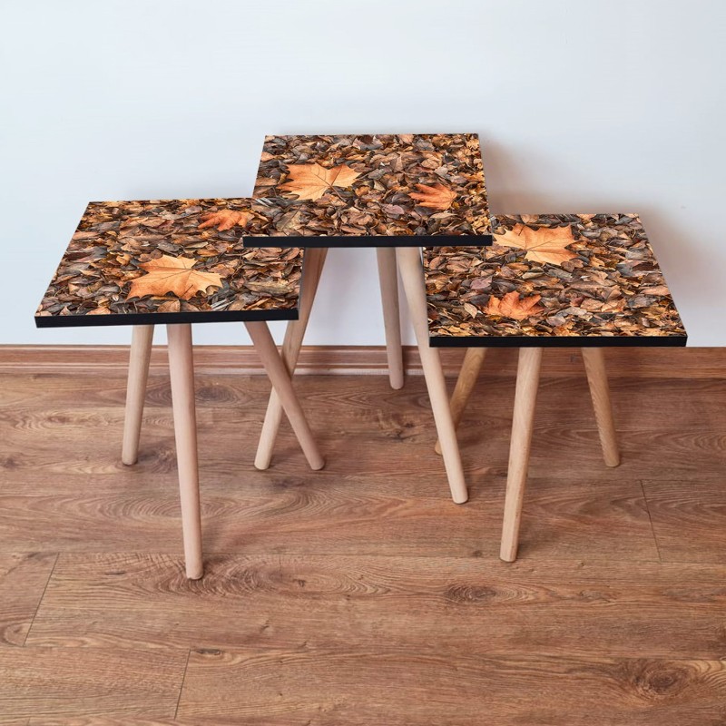 15776_0-800x800 Τραπέζια βοηθητικά Shape σαλονιού 3 τεμάχια camel καφέ MDF ξύλινα πόδια 35x52cm ed15776 - Image 1