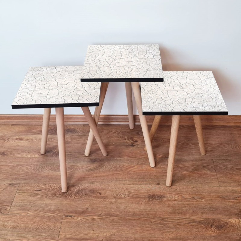 15778_0-800x800 Τραπέζια βοηθητικά Shape σαλονιού 3 τεμάχια άσπρο γκρι MDF ξύλινα πόδια 35x52cm ed15778 - Image 1